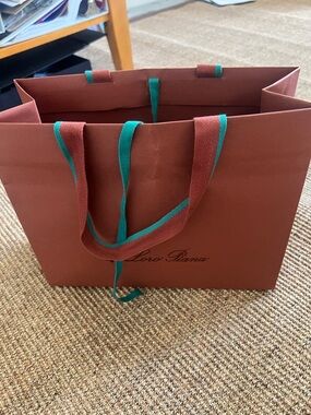 Loro Piana Brown Tote with Teal Ribbon Handles